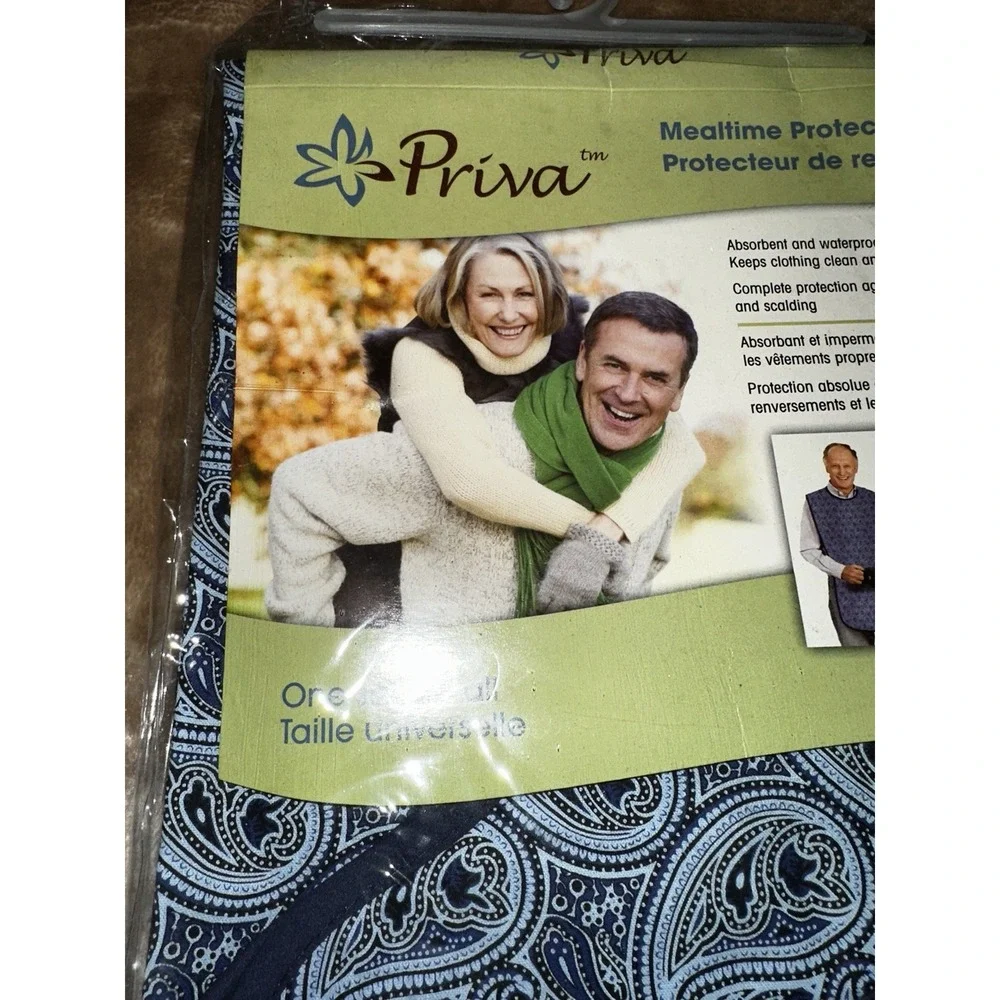 Priva Mealtime Protector Adults Spill Block One Size Waterproof Absorbent Blue